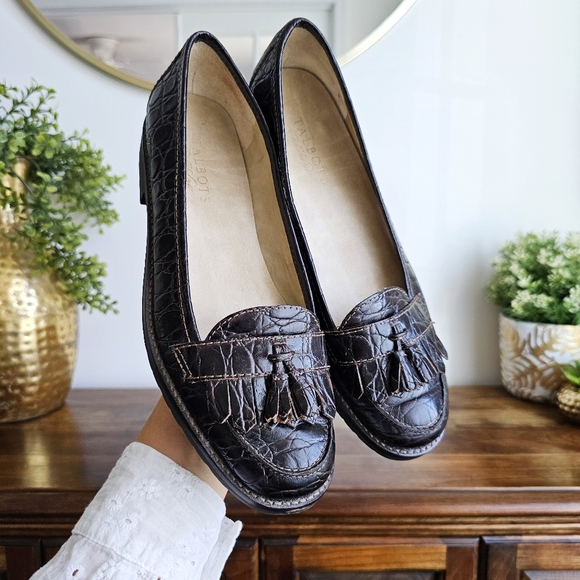 Talbots Crocodile Embossed Genuine Leather Tassel Penny Loafers Dark Brown, 7.5 - Picture 14 of 16